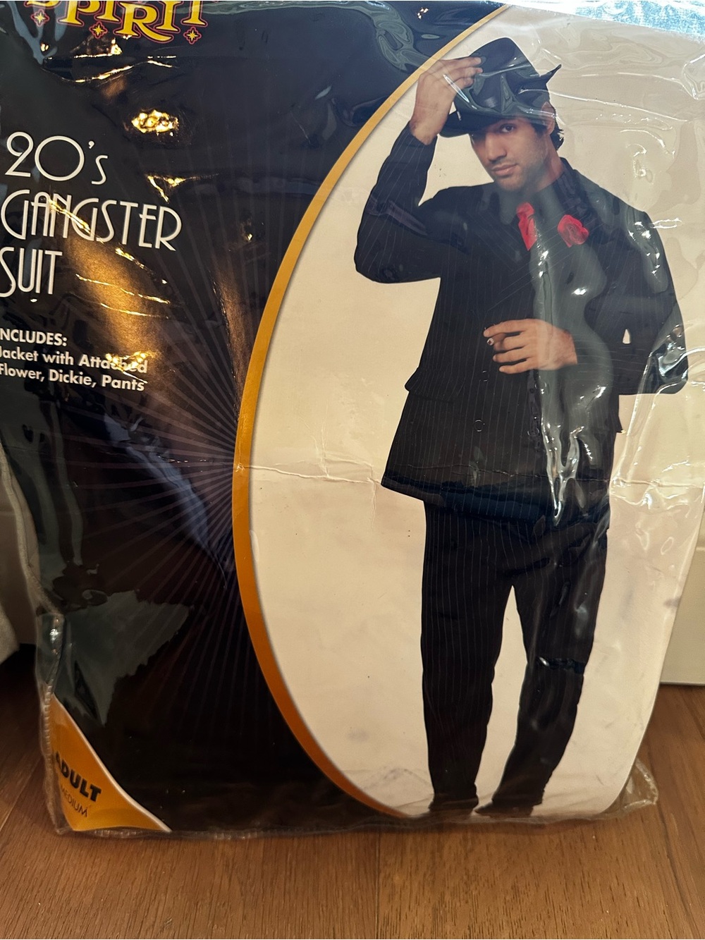 Men’s 1920s Black Pinstripe Gangster Suit costume with Red Accents medium